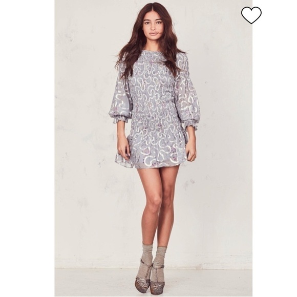 NWT LoveShackFancy Scarlett Mini Dress blue Gray sz Medium - Picture 3 of 16